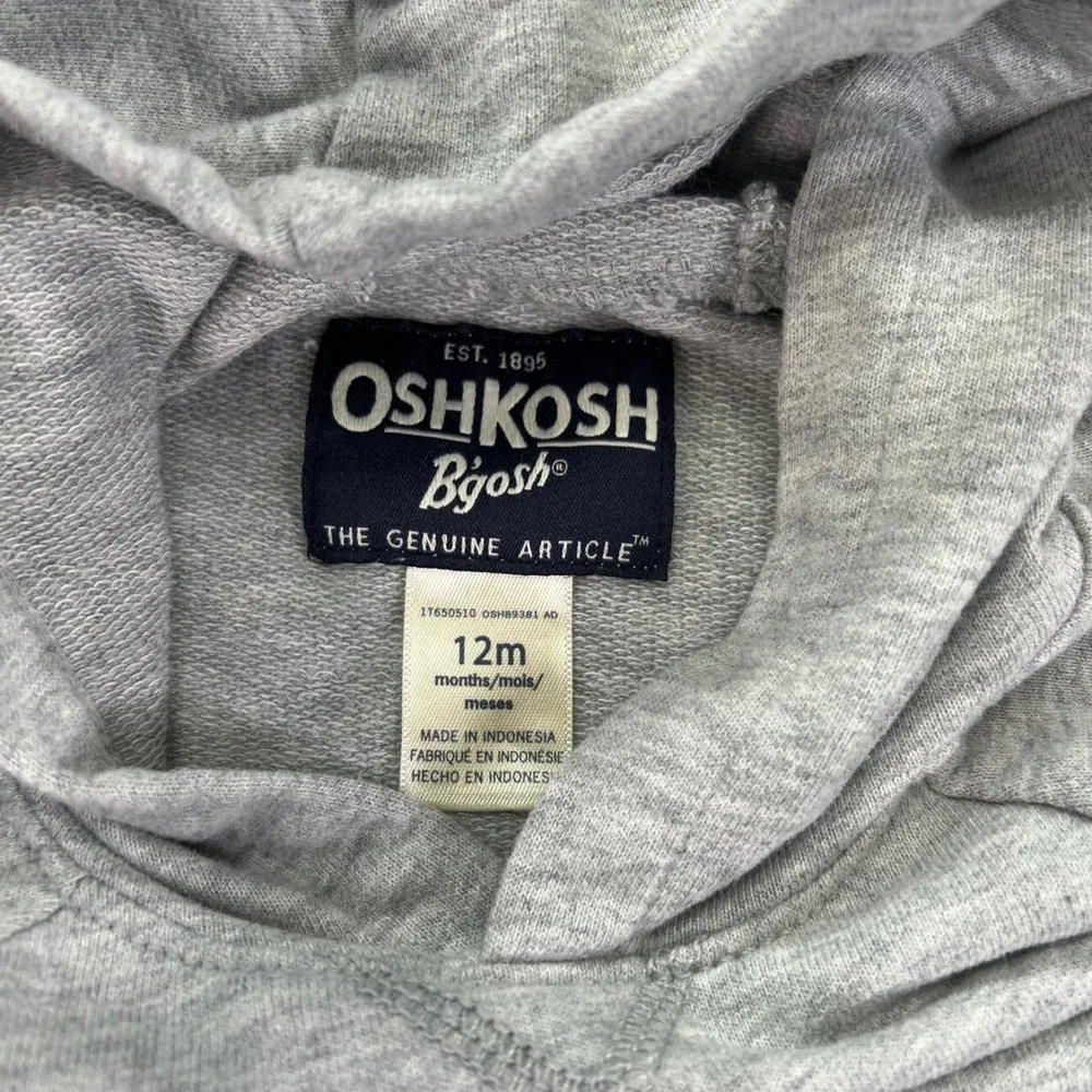 OshKosh B'gosh Hoodie Kids 12m Gray Raglan Long Sleeve Pullover Toddle Casual